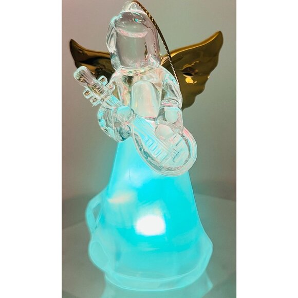 Glass Angel Figurine Christmas Ornament Gold Wings & LED color changing Holiday - Picture 9 of 9